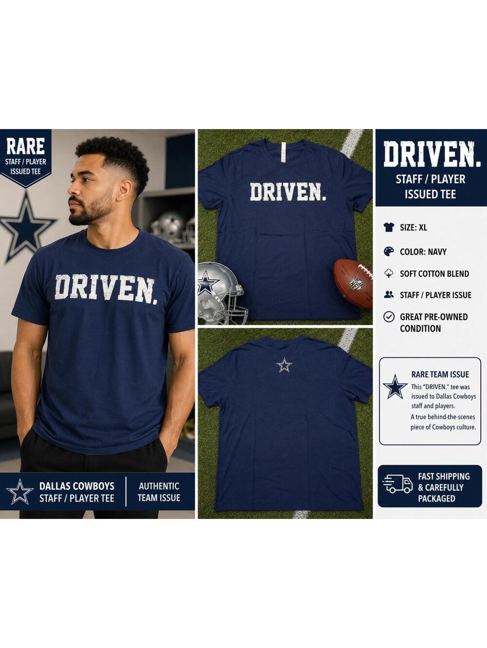 Dallas Cowboys “DRIVEN.” Staff/Player Issued T-Shirt – XL – Rare Team Apparel